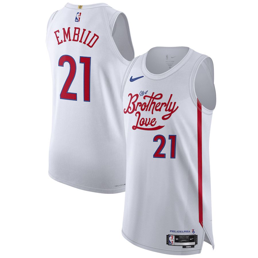 Men Philadelphia 76ers #21 Joel Embiid Nike White City Edition 2022-23 Authentic NBA Jersey